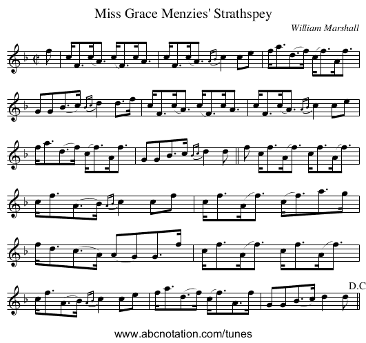 Miss Grace Menzies' Strathspey - staff notation