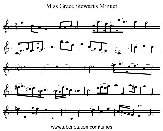 Miss Grace Stewart's Minuet - staff notation
