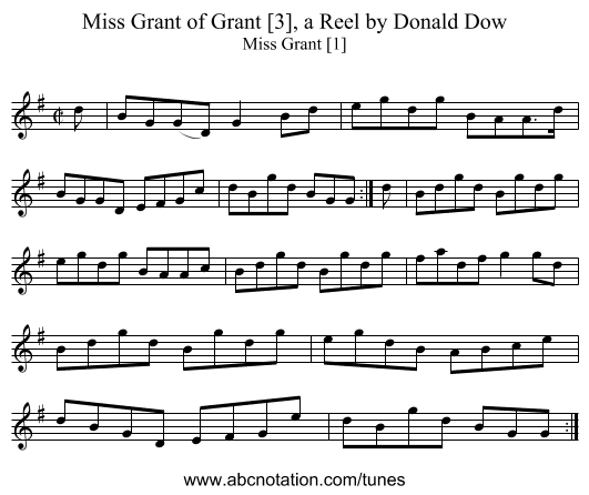 Miss Grant of Grant [3], a Reel by Donald Dow - staff notation