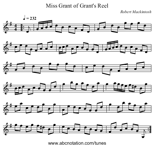 Miss Grant of Grant's Reel - staff notation
