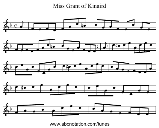Miss Grant of Kinaird - staff notation