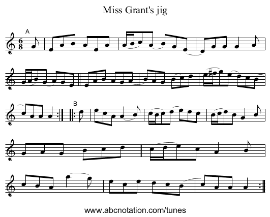Miss Grant's jig - staff notation