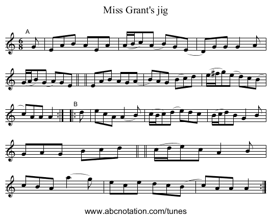 Miss Grant's jig - staff notation