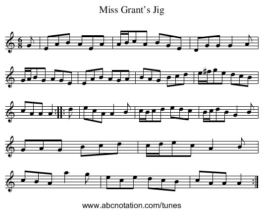 Miss Grant’s Jig - staff notation