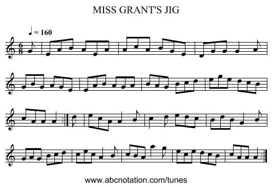 MISS GRANT'S JIG - staff notation