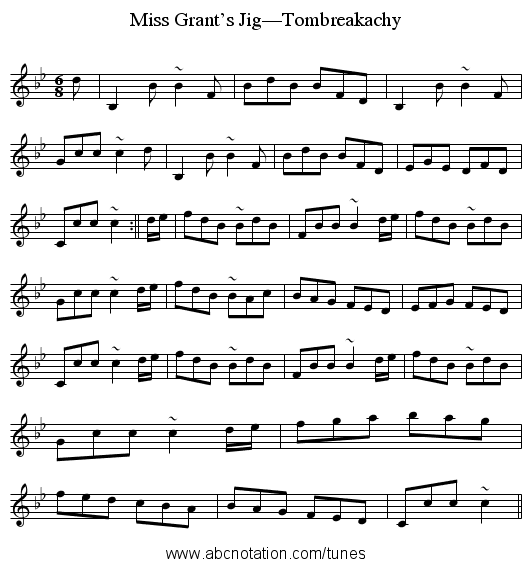 Miss Grant’s Jig—Tombreakachy - staff notation