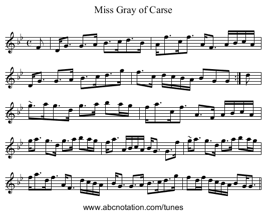 Miss Gray of Carse - staff notation