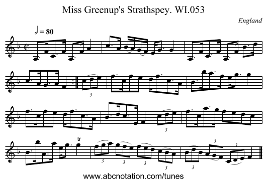 Miss Greenup's Strathspey. WI.053 - staff notation