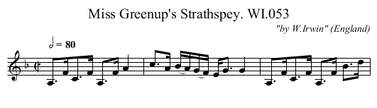 Miss Greenup's Strathspey. WI.053 - staff notation