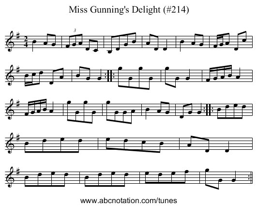 Miss Gunning's Delight (#214) - staff notation