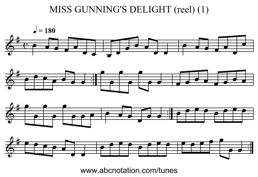 MISS GUNNING'S DELIGHT (reel) (1) - staff notation
