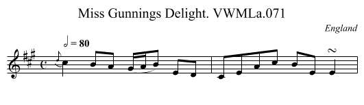 Miss Gunnings Delight. VWMLa.071 - staff notation