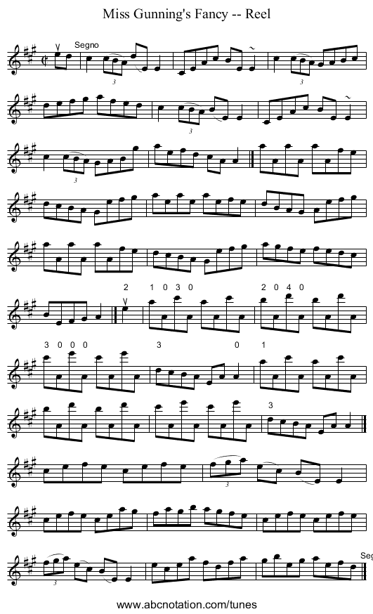 Miss Gunning's Fancy -- Reel - staff notation