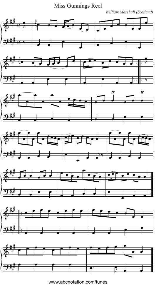 Miss Gunnings Reel - staff notation