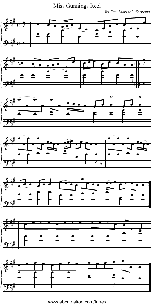 Miss Gunnings Reel - staff notation