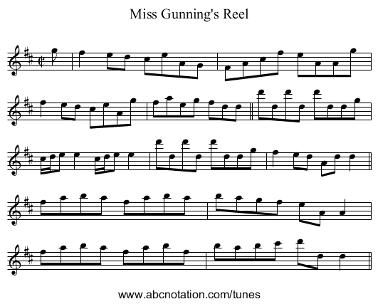 Miss Gunning's Reel - staff notation