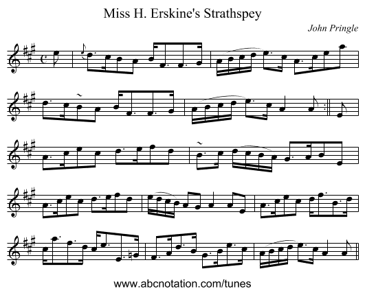 Miss H. Erskine's Strathspey - staff notation