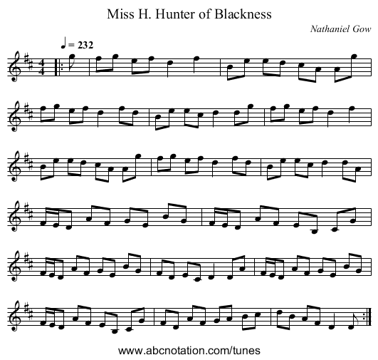Miss H. Hunter of Blackness - staff notation
