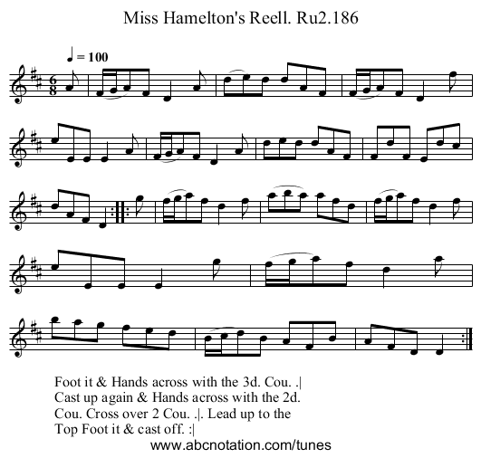 Miss Hamelton's Reell. Ru2.186 - staff notation