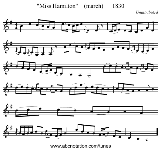 Miss Hamilton    (march)      1830 - staff notation