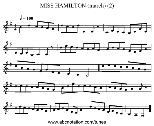 MISS HAMILTON (march) (2) - staff notation