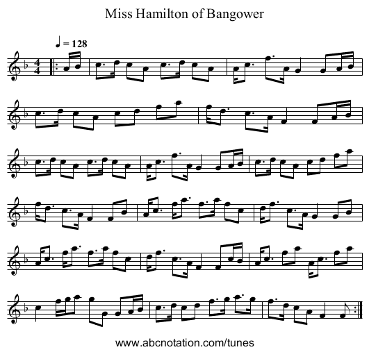 Miss Hamilton of Bangower - staff notation