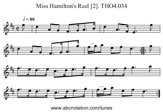 Miss Hamilton's Reel [2]. THO4.034 - staff notation