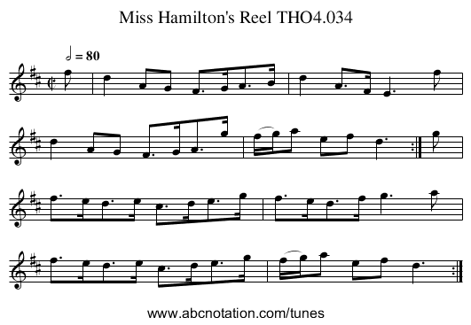 Miss Hamilton's Reel THO4.034 - staff notation