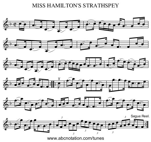 MISS HAMILTON'S STRATHSPEY - staff notation