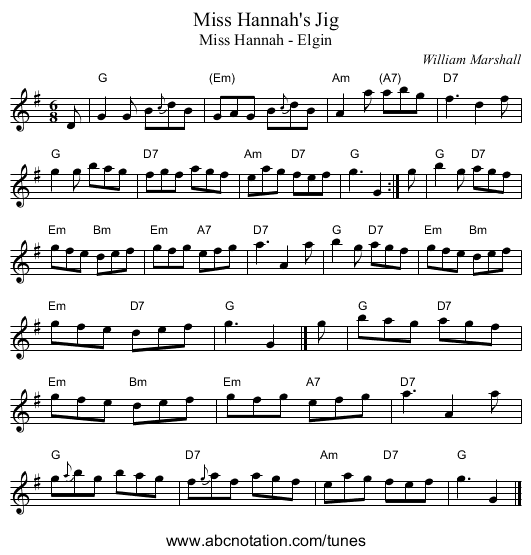 Miss Hannah's Jig - staff notation