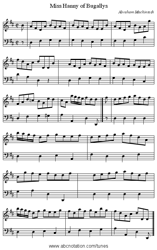 Miss Hanny of Bugallys - staff notation
