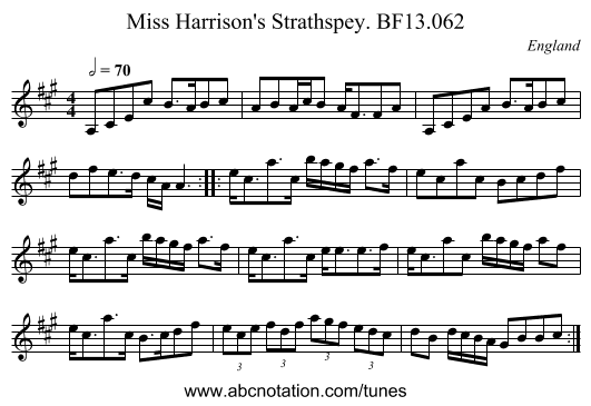 Miss Harrison's Strathspey. BF13.062 - staff notation