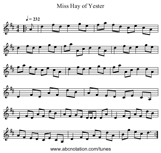 Miss Hay of Yester - staff notation
