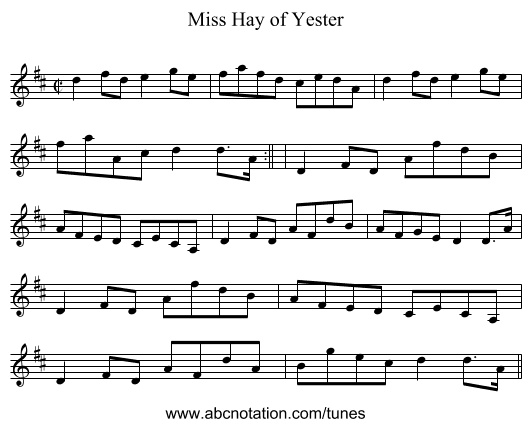 Miss Hay of Yester - staff notation