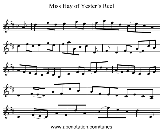Miss Hay of Yester’s Reel - staff notation