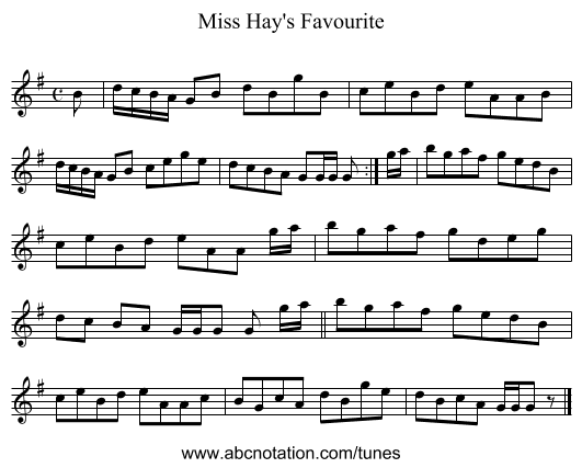 Miss Hay's Favourite - staff notation