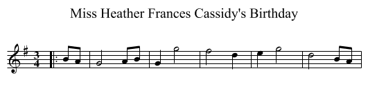 Miss Heather Frances Cassidy's Birthday - staff notation