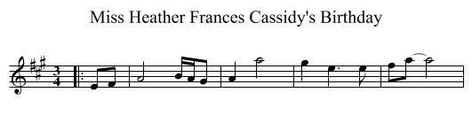 Miss Heather Frances Cassidy's Birthday - staff notation