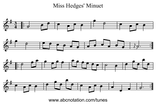 Miss Hedges' Minuet - staff notation