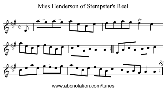 Miss Henderson of Stempster's Reel - staff notation