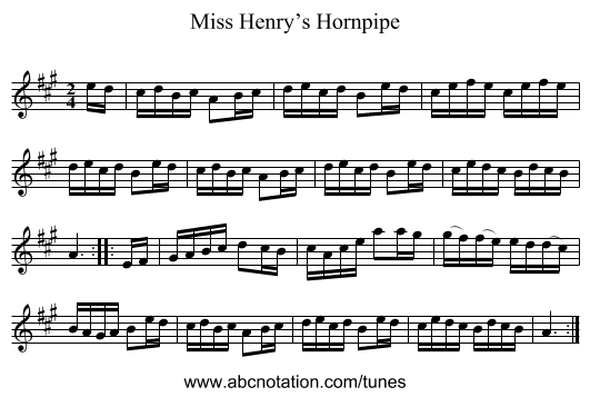 Miss Henry’s Hornpipe - staff notation
