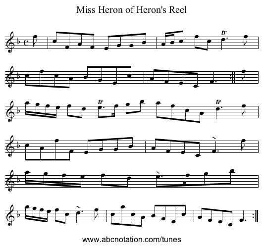 Miss Heron of Heron's Reel - staff notation