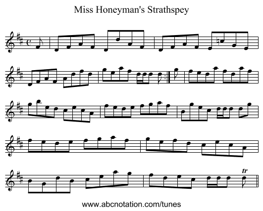 Miss Honeyman's Strathspey - staff notation