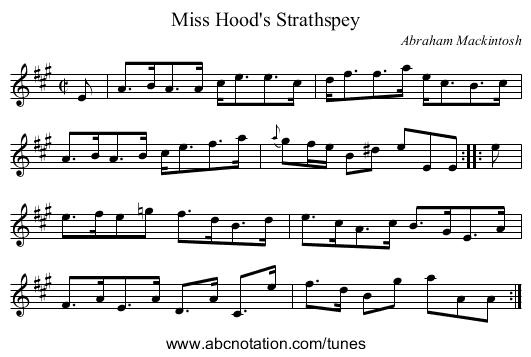 Miss Hood's Strathspey - staff notation