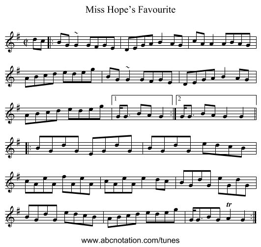 Miss Hope’s Favourite - staff notation