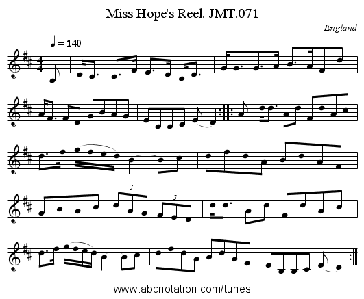 Miss Hope's Reel. JMT.071 - staff notation
