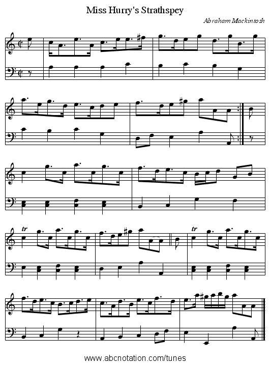 Miss Hurry's Strathspey - staff notation