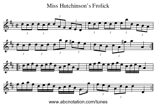 Miss Hutchinson’s Frolick - staff notation