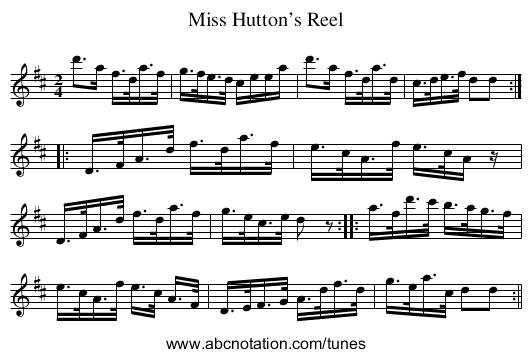 Miss Hutton’s Reel - staff notation
