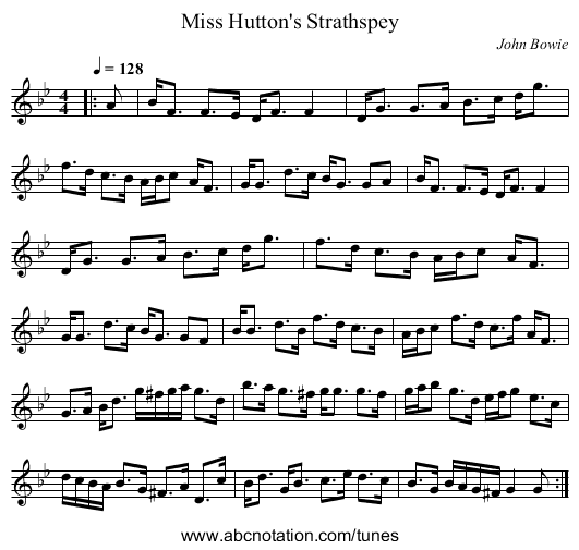 Miss Hutton's Strathspey - staff notation